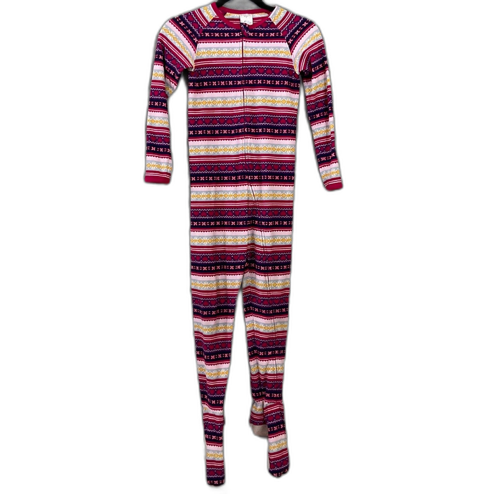 Lands End Kid Girls' Fair Isle Fleece zip 1 pc footed Pajama PJs girls Size 8